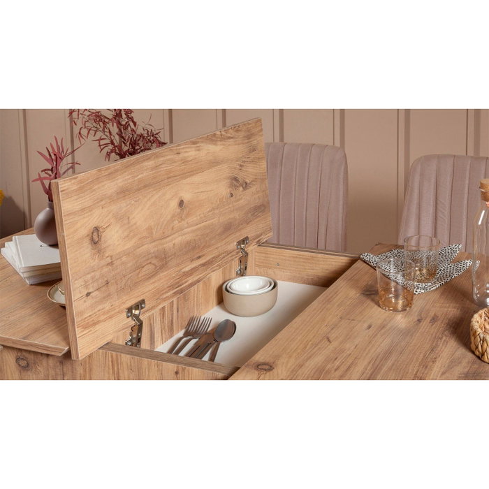 Hanah Home 0900 - 3 Conjunto Mesa y Sillas Extensibles, Tablero Melamina, Terciopelo, Pino Atlántico y Piedra, 4 Sillas y Banco